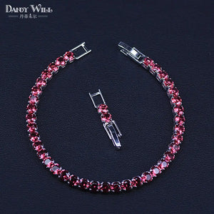 Royal Tennis Bracelet For Women Silver Cubic Zirconia Red Stone Party Jewelry