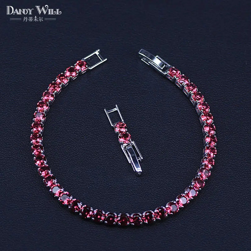 Royal Tennis Bracelet For Women Silver Cubic Zirconia Red Stone Party Jewelry