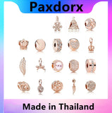 S925 Rose Silver Beads Charm with Cubic Zirconia for Essence Bracelet
