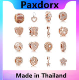 S925 Silver Rose Beads Charm with CZ for Essence Bracelet DIY