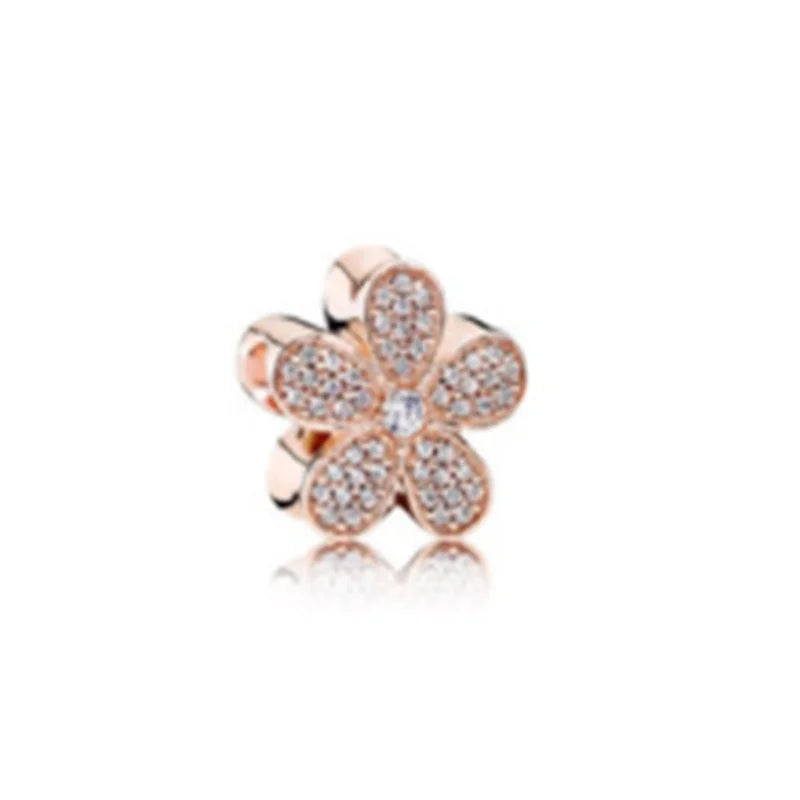 S925 Silver Rose Beads Charm with CZ for Essence Bracelet DIY