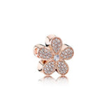 S925 Silver Rose Beads Charm with CZ for Essence Bracelet DIY