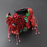 Sequins Wide-Brimmed Flower Tassel Headband Prom Hair Accessories