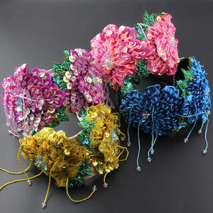 Sequins Wide-Brimmed Flower Tassel Headband Prom Hair Accessories