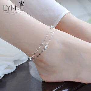 925 Silver Double Layer Star Anklet Bracelet Women Jewelry