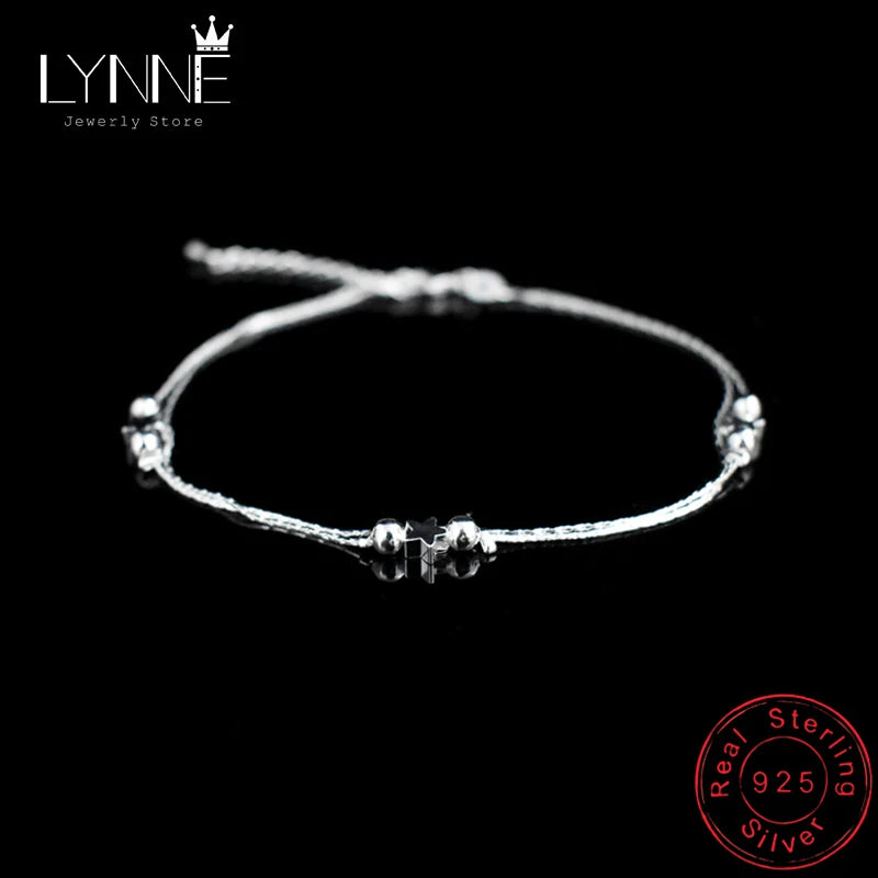 925 Silver Double Layer Star Anklet Bracelet Women Jewelry