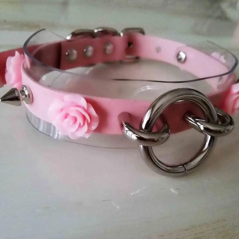 Harajuku Leather Punk Choker Necklace Flower O-Round Rivets