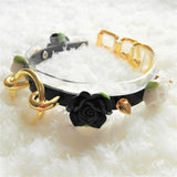 Sexy Harajuku Leather Punk Choker Necklace Flower Gold-color O-Round Rivets