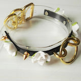 Sexy Harajuku Leather Punk Choker Necklace Flower Gold-color Rivets Collar