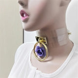 Harajuku Leather Punk Choker Necklace with Gold-color Flower Rivets