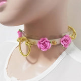 Sexy Harajuku Leather Punk Choker Necklace Flower Gold Rivets Collar