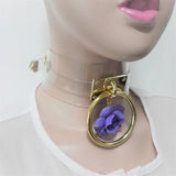 Harajuku Leather Punk Choker Necklace with Gold-color Flower Rivets