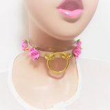 Sexy Harajuku Leather Punk Choker Necklace Flower Gold Rivets Collar