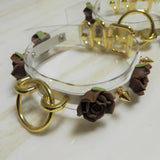 Sexy Harajuku Leather Punk Choker Necklace Flower Gold Rivets Collar Goth Torque