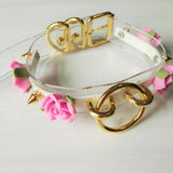 Sexy Harajuku Leather Punk Choker Necklace Flower Gold-color Rivets Collar