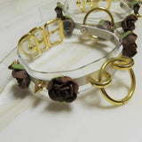 Sexy Harajuku Leather Punk Choker Necklace Flower Gold Rivets Collar Goth Torque