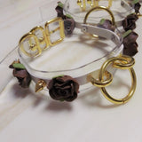 Sexy Harajuku Leather Punk Choker Necklace Flower Gold Rivets Collar Goth Torque