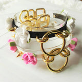 Sexy Harajuku Leather Punk Choker Necklace Flower Gold-color Rivets Collar