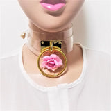 Harajuku Leather Punk Choker Necklace Gold Flower Rivets