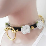 Sexy Harajuku Leather Punk Choker Necklace Flower Gold-color Rivets Collar
