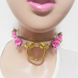 Sexy Harajuku Leather Punk Choker Necklace Flower Gold Rivets Collar