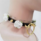 Sexy Harajuku Leather Punk Choker Necklace Flower Gold-color Rivets Collar