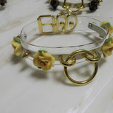 Sexy Harajuku Leather Punk Choker Necklace with Gold-color Flower Rivets