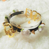 Sexy Harajuku Leather Punk Choker Necklace Flower Gold-color O-Round Rivets