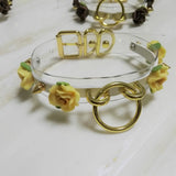Sexy Harajuku Leather Punk Choker Necklace with Gold-color Flower Rivets