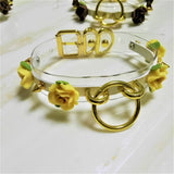 Sexy Harajuku Leather Punk Choker Necklace with Gold-color Flower Rivets