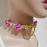 Sexy Harajuku Leather Punk Choker Necklace Flower Gold Rivets Collar