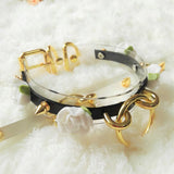 Sexy Harajuku Leather Punk Choker Necklace Flower Gold-color O-Round Rivets