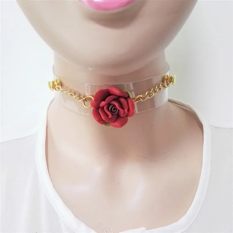 Harajuku Leather Punk Choker Necklace Flower Rivets Collar Goth Torque