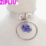 Sexy Harajuku Leather Punk Choker Necklace Flower O-Round Rivets Collar