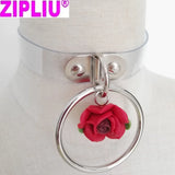 Sexy Harajuku Leather Punk Choker Necklace Flower O-Round Rivets Collar