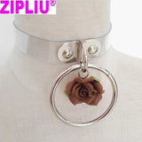 Sexy Harajuku Leather Punk Choker Necklace Flower O-Round Rivets Collar