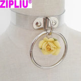 Sexy Harajuku Leather Punk Choker Necklace Flower O-Round Rivets Collar