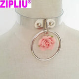 Sexy Harajuku Leather Punk Choker Necklace Flower O-Round Rivets Collar
