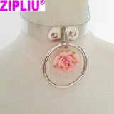 Sexy Harajuku Leather Punk Choker Necklace Flower O-Round Rivets Collar