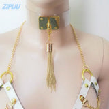 Sexy Harajuku Leather Punk Choker Necklace with Gold Tassel Pendant