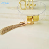 Sexy Harajuku Leather Punk Choker Necklace with Gold Tassel Pendant