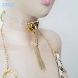Sexy Harajuku Leather Punk Choker Necklace with Gold Tassel Pendant
