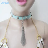Harajuku Leather Punk Choker Necklace with Tassel Pendent
