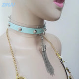 Harajuku Leather Punk Choker Necklace with Tassel Pendent