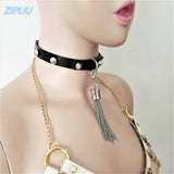 Sexy Leather Punk Choker Necklace Tassel Pendent