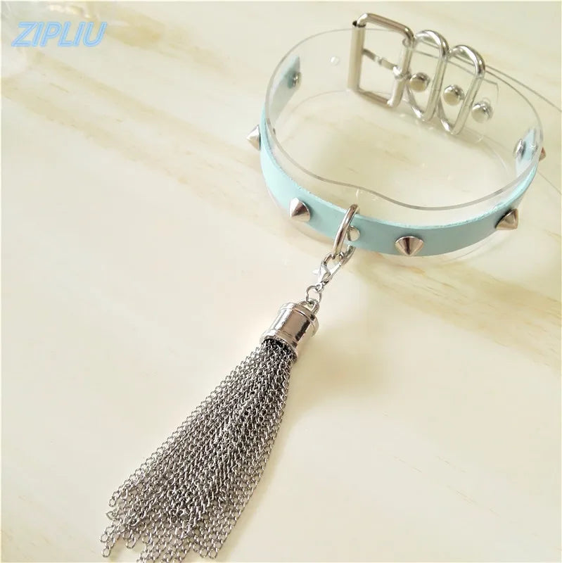 Harajuku Leather Punk Choker Necklace with Tassel Pendent