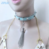 Harajuku Leather Punk Choker Necklace with Tassel Pendent