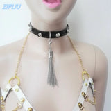 Sexy Leather Punk Choker Necklace Tassel Pendent