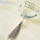 Harajuku Leather Punk Choker Necklace with Tassel Pendent