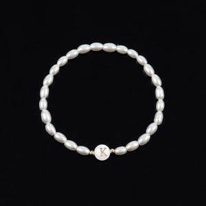 Shell A-Z Initial Charm Women Bracelet Oval Pearl Beaded Bracelet Gift